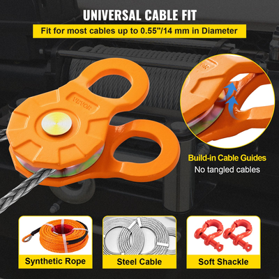 VEVOR Snatch Block, 11T/25.000 LBS Όριο φορτίου εργασίας, Τροχαλία βαρούλκου βαρέως τύπου για συνθετικό σχοινί 0,55&quot;/14 mm ή μαλακά δεσμά, Αξεσουάρ αποκατάστασης εκτός δρόμου για τρακτέρ, φορτηγό, ATV &amp; UTV, 2 πακέτα