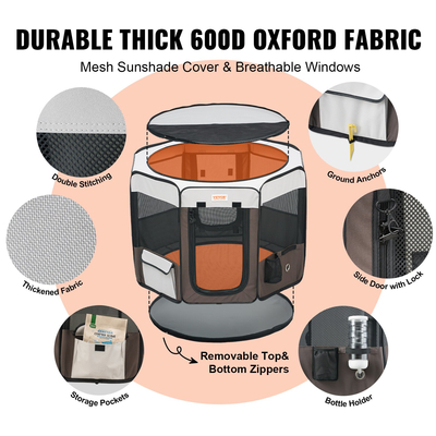 Πτυσσόμενο παρκοκρέβατο για κατοικίδια VEVOR, φορητό παρκοκρέβατο για σκύλους 36 ιντσών, Κλουβί ρείθρων για κουτάβι, σκύλο, γάτα, Premium αδιάβροχο ύφασμα Oxford 600D, αφαιρούμενο φερμουάρ, για χρήση σε ταξίδια σε εξωτερικό χώρο σε κάμπινγκ (Οκτάγωνο, M)