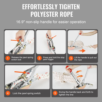 VEVOR Rope Puller, 3/4 Ton (1.653 lbs) Ικανότητα έλξης, με διάμετρο 100&#039; 0,6&quot; Σχοινί, 2 άγκιστρο, Come Along Winch, Βαρέως τύπου καστάνια Power Puller εργαλείο για κινούμενα σκάφη, ασφάλιση αντικειμένων, μεταφορά κορμών