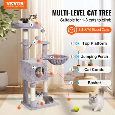 VEVOR Cat Tree 45,2&quot; Cat Tower with Cat Condo Sisal Scratching Post Ανοιχτό γκρι