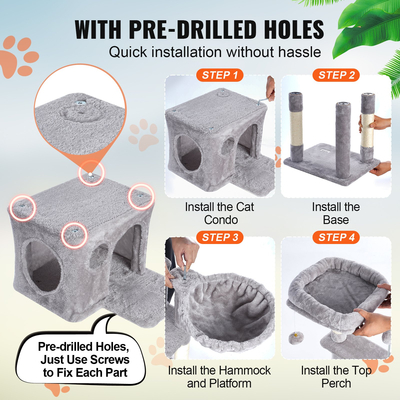 VEVOR Cat Tree 45,2&quot; Cat Tower with Cat Condo Sisal Scratching Post Ανοιχτό γκρι