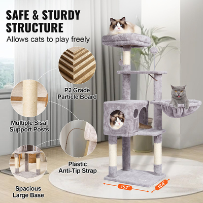 VEVOR Cat Tree 45,2&quot; Cat Tower with Cat Condo Sisal Scratching Post Ανοιχτό γκρι