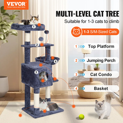 VEVOR Cat Tree 45,2&quot; Cat Tower with Cat Condo Sisal Scratching Post Dark Grey