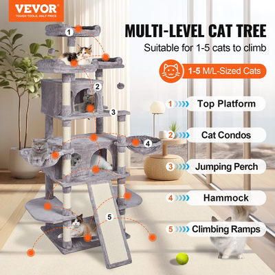 VEVOR Cat Tree 68,5&quot; Cat Tower for Indoor Cats with Cat Condos Scratching Post