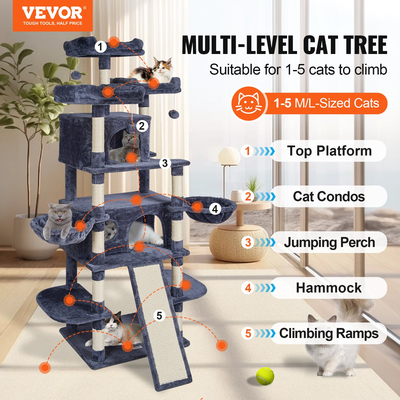 VEVOR Cat Tree 68,5&quot; Cat Tower for Indoor Cats with Cat Condos Scratching Post