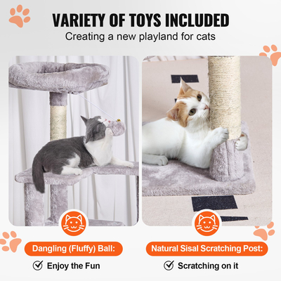 VEVOR Cat Tree 60,6&quot; Cat Tower with Cat Condo Sisal Scratching Post Ανοιχτό γκρι