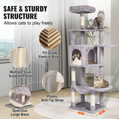 VEVOR Cat Tree 60,6&quot; Cat Tower with Cat Condo Sisal Scratching Post Ανοιχτό γκρι
