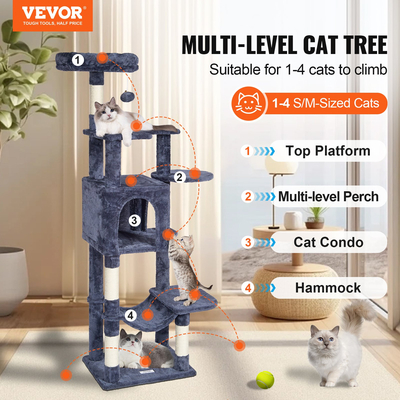 VEVOR Cat Tree 60,6&quot; Cat Tower with Cat Condo Sisal Scratching Post Dark Grey