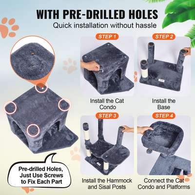 VEVOR Cat Tree 60,6&quot; Cat Tower with Cat Condo Sisal Scratching Post Dark Grey