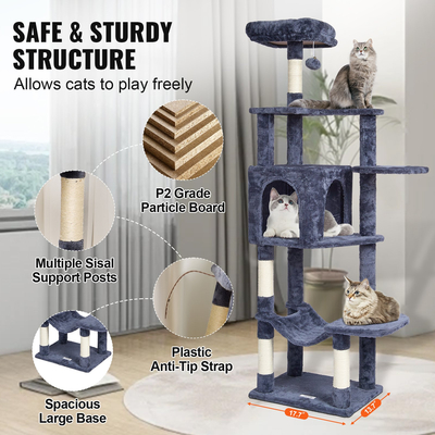 VEVOR Cat Tree 60,6&quot; Cat Tower with Cat Condo Sisal Scratching Post Dark Grey