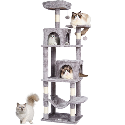 VEVOR Cat Tree 63&quot; Cat Tower with 2 Cat Condos Sisal Scratching Post Ανοιχτό γκρι