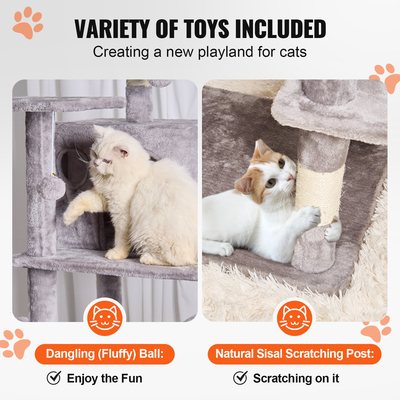 VEVOR Cat Tree 68,5&quot; Cat Tower with Cat Condos Sisal Scratching Post Ανοιχτό Γκρι