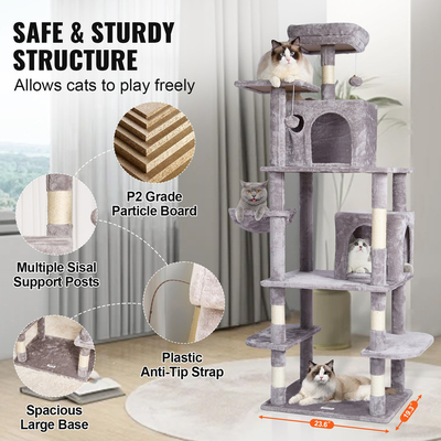 VEVOR Cat Tree 68,5&quot; Cat Tower with Cat Condos Sisal Scratching Post Ανοιχτό Γκρι
