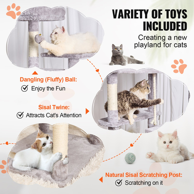 VEVOR Cat Tree 72&quot; Cat Tower with 2 Cat Condos Sisal Scratching Post Ανοιχτό γκρι