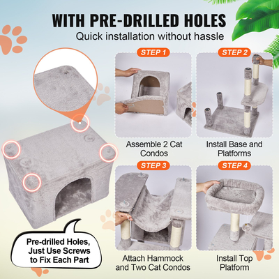 VEVOR Cat Tree 72&quot; Cat Tower with 2 Cat Condos Sisal Scratching Post Ανοιχτό γκρι