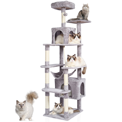 VEVOR Cat Tree 72&quot; Cat Tower with 2 Cat Condos Sisal Scratching Post Ανοιχτό γκρι