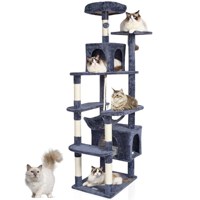 VEVOR Cat Tree 72&quot; Cat Tower with 2 Cat Condos Sisal Scratching Post Dark Grey