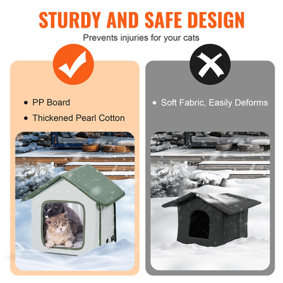 VEVOR Υπερυψωμένο Θερμαινόμενο Σπίτι Γάτας Υπαίθριο Καταφύγιο Γάτας με Θερμαινόμενο Μαξιλάρι Πράσινο (S)