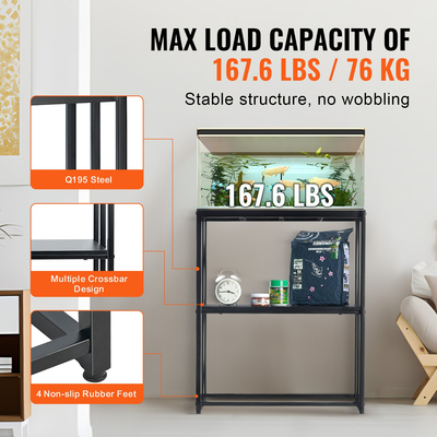 Βάση ενυδρείου VEVOR, Βάση δεξαμενής ψαριών 20 γαλονιών, 24,8 x 13 x 30 σε ατσάλινη βάση δεξαμενής χελώνας, χωρητικότητα φόρτωσης 167,6 λίβρες, βάση δεξαμενής ερπετών με αποθήκευση, κιτ υλικού και αντιολισθητικά πόδια, μαύρο