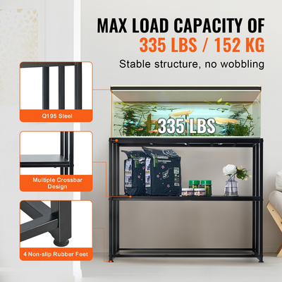 Βάση ενυδρείου VEVOR, Βάση δεξαμενής ψαριών 40 γαλονιών, 36,5 x 18,5 x 29,5 σε ατσάλινη βάση δεξαμενής χελώνας, χωρητικότητα φόρτωσης 335 lbs, βάση δεξαμενής ερπετών με αποθήκευση, κιτ υλικού και αντιολισθητικά πόδια, μαύρο