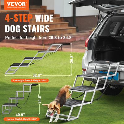 VEVOR Dog Stair for Cars Πτυσσόμενα σκαλοπάτια σκύλου 4 βημάτων Αλουμίνιο φορτία έως 250 λίβρες