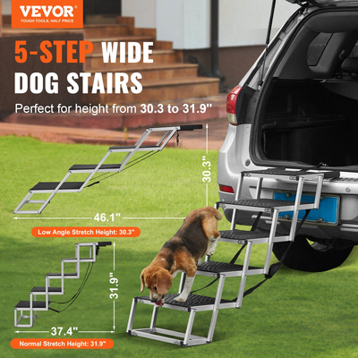 VEVOR Dog Stair for Cars Πτυσσόμενα σκαλοπάτια σκύλου 5 βημάτων Αλουμίνιο φορτία έως 150 λίβρες