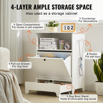 Σταθμός σίτισης κατοικίδιων VEVOR με 2 υπερυψωμένα μπολ για σκύλους Ντουλάπα αποθήκευσης τροφών και παιχνιδιών για σκύλους