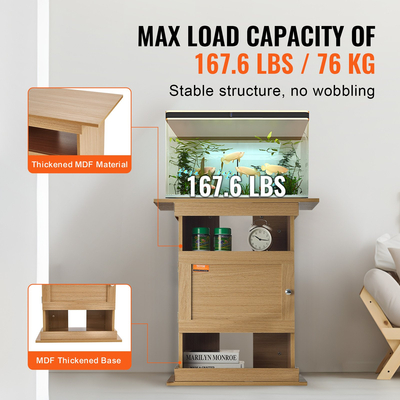 Βάση ενυδρείου VEVOR, Βάση δεξαμενής ψαριών 20 γαλονιών, 25,2 x 15,7 x 28,3 σε MDF βάση δεξαμενής χελώνας, χωρητικότητα φόρτωσης 167,6 λίβρες, βάση ερπετών με χώρο αποθήκευσης, ντουλάπι και κιτ υλικού, χρώμα Basswood