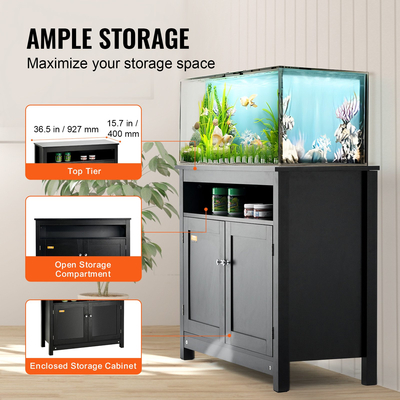 Βάση ενυδρείου VEVOR, Βάση δεξαμενής ψαριών 40 γαλονιών, 36,5 x 15,7 x 30 σε MDF βάση δεξαμενής χελώνας, χωρητικότητα φόρτωσης 335 lbs, βάση δεξαμενής ερπετών με αποθήκευση, ντουλάπι και κιτ υλικού, Μαύρο