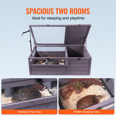 VEVOR Tortoise Habitat Wooden Tortoise House Indoor &amp; Outdoor 2 Δωματίων 38x24x13in