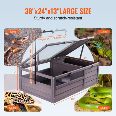 VEVOR Tortoise Habitat Wooden Tortoise House Indoor &amp; Outdoor 2 Δωματίων 38x24x13in