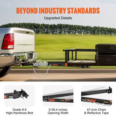 Βάρος ρυμούλκησης VEVOR, ικανότητα ρυμούλκησης 5500 λίβρες με αλυσίδες, ράβδο ρυμούλκησης γενικής χρήσης από κράμα χάλυβα με επίστρωση πούδρας, ράβδος ρυμούλκησης γενικής χρήσης, σύζευξη προσαρμοσμένη σε μπίλια κοτσαδόρου 2 ιντσών, πλάτος ανοίγματος 39,4 ιντσών, για φορτηγό τρέιλερ αυτοκινήτου RV