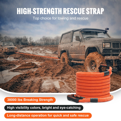 VEVOR 1&quot; x 30&#039; Kinetic Recovery Row Row 38.000 lbs, Heavy-Duty Off Road Snatch Strap, Extreme Duty 30% Elasticity Energy Snatch Strap for Jeep Car Truck ATV UTV SUV Tractor