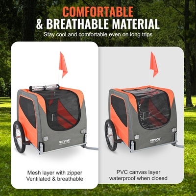 Ρυμουλκούμενο ποδηλάτου VEVOR Dog, Υποστηρίζει έως και 66 λίβρες, Μεταφορά ποδηλάτου για κατοικίδια, Εύκολα αναδιπλούμενο πλαίσιο με ρόδες γρήγορης απελευθέρωσης, Universal ζευκτήρας ποδηλάτου, ανακλαστήρες, σημαία, πτυσσόμενο για αποθήκευση, πορτοκαλί/γκρι