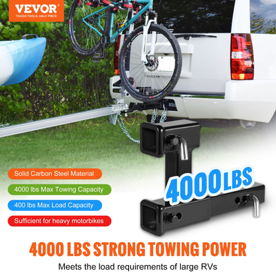 VEVOR Dual Hitch Extension, για 2&quot; Trailer Hitch Receiver, Hitch Adapter Extender σε 10&quot; Max Ρυθμιζόμενο μήκος, 7-1/2&quot; Rise/Drop, 4000 lbs ικανότητα ρυμούλκησης, καρφίτσες κοτσαδόρου, κιτ μπουλονιών και παξιμαδιών περιλαμβάνονται, μαύρο