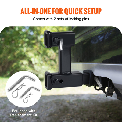 VEVOR Dual Hitch Extension, για 2&quot; Trailer Hitch Receiver, Hitch Adapter Extender σε 10&quot; Max Ρυθμιζόμενο μήκος, 7-1/2&quot; Rise/Drop, 4000 lbs ικανότητα ρυμούλκησης, καρφίτσες κοτσαδόρου, κιτ μπουλονιών και παξιμαδιών περιλαμβάνονται, μαύρο