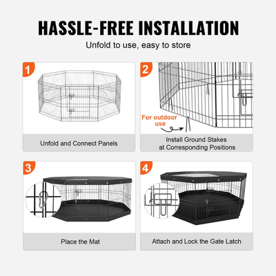 Παρκοκρέβατο VEVOR Dog, πτυσσόμενο μεταλλικό στυλό γυμναστικής 8 πάνελ με επάνω κάλυμμα και κάτω μαξιλαράκι, 24&quot; H Pet Fence Puppy Crate Kennel, Στυλό εσωτερικού χώρου για σκύλους για μικρά μεσαία κατοικίδια, για κάμπινγκ, αυλή