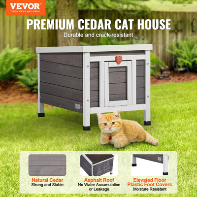 VEVOR Outdoor Cat House Ξύλινο Καταφύγιο Feral Cat με Πτερύγια Πόρτας Οροφής &amp; PVC