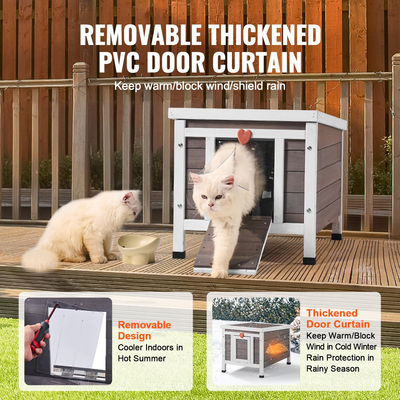 VEVOR Outdoor Cat House Ξύλινο Καταφύγιο Feral Cat με Πτερύγια Πόρτας Οροφής &amp; PVC