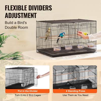 VEVOR Bird Flight Cage with Divider 18 σε Small Metal Parakeet Cage Black