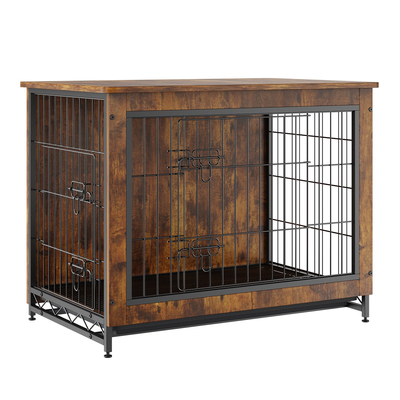 Έπιπλα VEVOR Dog Crate, Ξύλινο Κλουβί σκύλου 32 ιντσών με διπλές πόρτες, βαρέως τύπου τελικό τραπέζι κλουβιού σκύλου με αφαιρούμενο δίσκο πολλαπλών χρήσεων, μοντέρνο ρείθρο σκύλου εσωτερικού χώρου για σκύλους έως 45 λίβρες, ρουστίκ καφέ