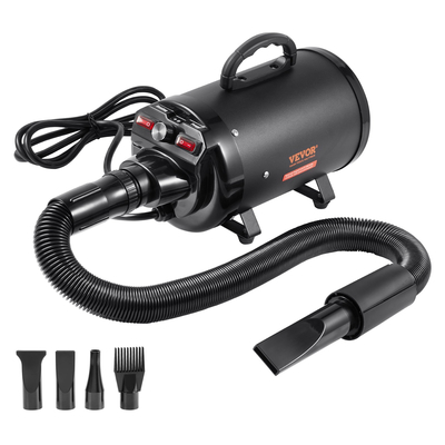Στεγνωτήρας σκυλιών VEVOR, 2000W/2,7HP Στεγνωτήρας για σκύλους, Στεγνωτήρας περιποίησης κατοικίδιων με ρυθμιζόμενο έλεγχο ταχύτητας και θερμοκρασίας, Στεγνωτήρας μαλλιών για κατοικίδια με 4 ακροφύσια και επεκτάσιμο σωλήνα, μαύρο