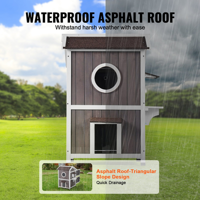 VEVOR Υπαίθριο Σπίτι για Γάτες Διώροφο Ξύλινο Καταφύγιο για αγριόγατες με πτερύγια στέγης και πόρτας