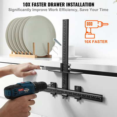 Εργαλείο εξοπλισμού ντουλαπιού VEVOR, χειρολαβή ντουλαπιού από κράμα αλουμινίου με κεντρική διάτρηση, ρυθμιζόμενο εργαλείο προτύπου υλικού ντουλαπιού, για εγκατάσταση μπροστινών πόμολων συρταριών πόρτας Λαβές και έλξεις