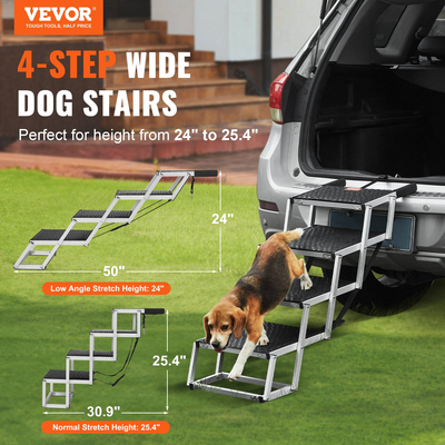 VEVOR Dog Stair for Cars Πτυσσόμενα σκαλοπάτια σκύλου 4 βημάτων Αλουμίνιο φορτία έως 150 λίβρες
