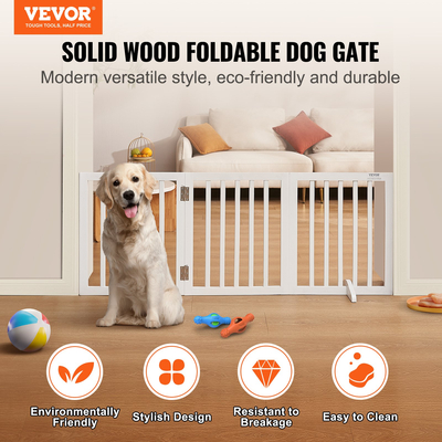 VEVOR Free Standing Dog Gate 24x60 ιντσών Ανεξάρτητη Πύλη Pet Πτυσσόμενη Λευκή