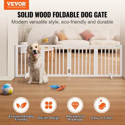 VEVOR Free Standing Dog Gate 24x80,3 ιντσών Ανεξάρτητη Πύλη Pet Πτυσσόμενη Λευκή