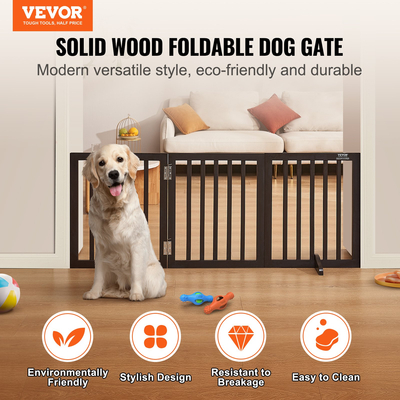 VEVOR Free Standing Dog Gate 24x60 ιντσών Ανεξάρτητη πύλη Pet Πτυσσόμενη καφέ