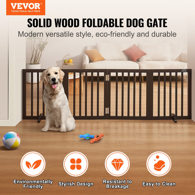 VEVOR Free Standing Dog Gate 24x80,3 ιντσών Ανεξάρτητη πύλη για κατοικίδια πτυσσόμενη καφέ