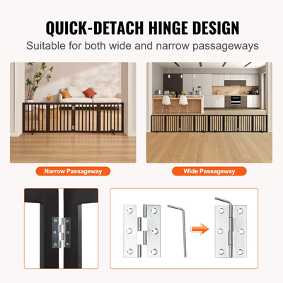 VEVOR Free Standing Dog Gate 24x80,3 ιντσών Ανεξάρτητη πύλη για κατοικίδια πτυσσόμενη καφέ